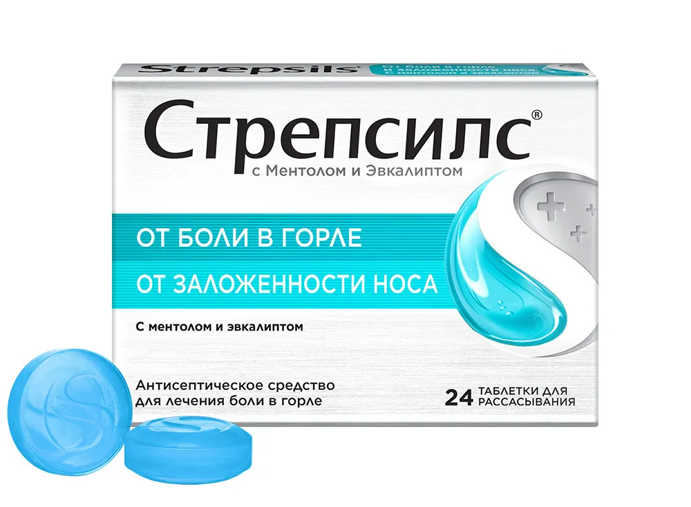 Стрепсилс ментол-эвкалипт  №24  таблетки для рассасывания