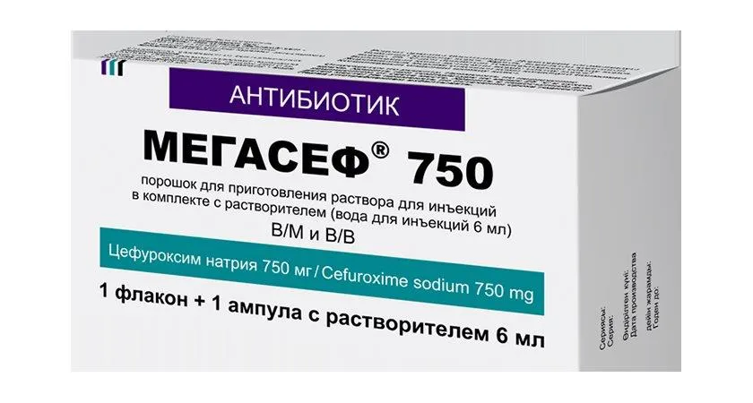 Мегасеф 750 мг порошок для приготовления раствора для инъекций с водой для инъекций 6 мл №1