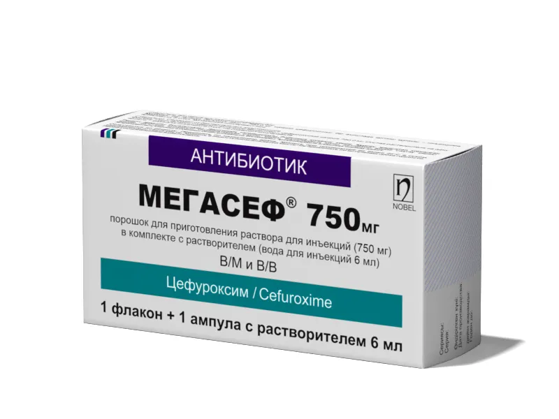 Мегасеф 750 мг порошок для приготовления раствора для инъекций с водой для инъекций 6 мл №1