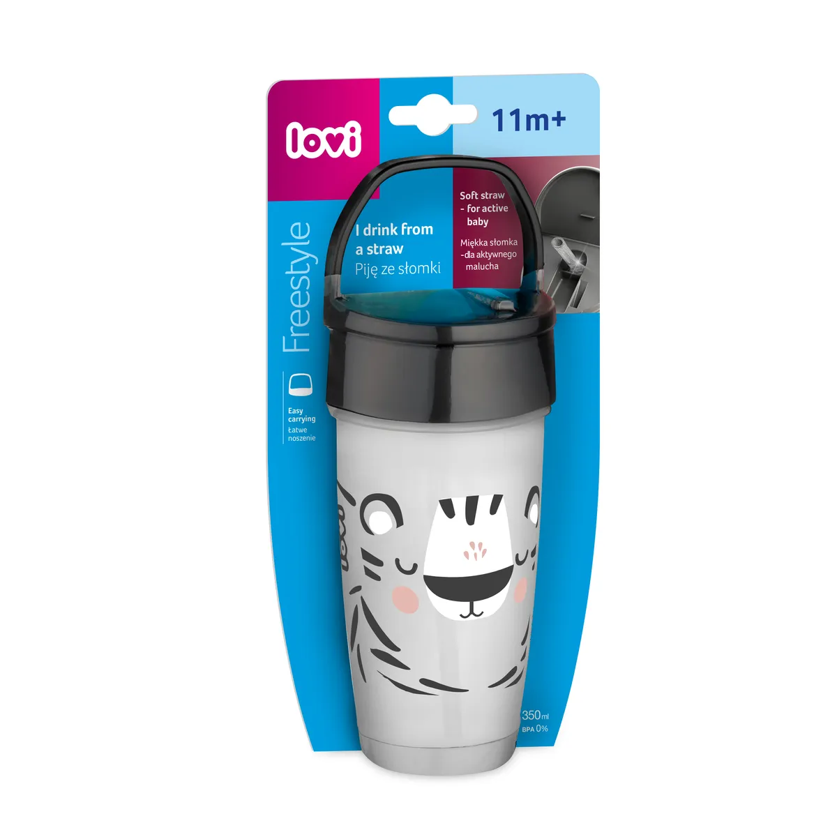 Lovi Freestyle поильник с трубочкой Salt&Pepper 350 мл