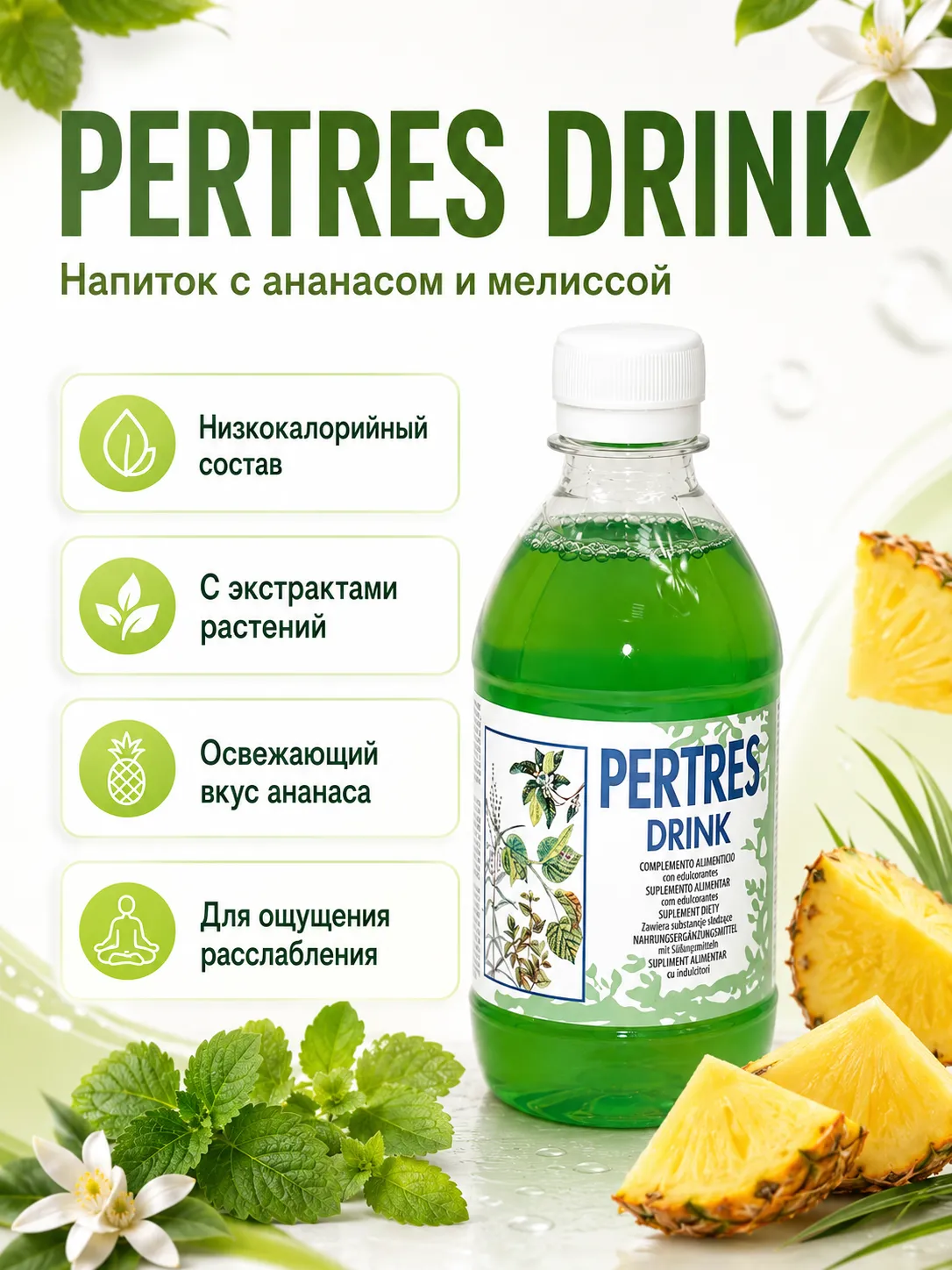 Naturhouse Пертрес Напиток с ананасом и мелиссой 340 мл