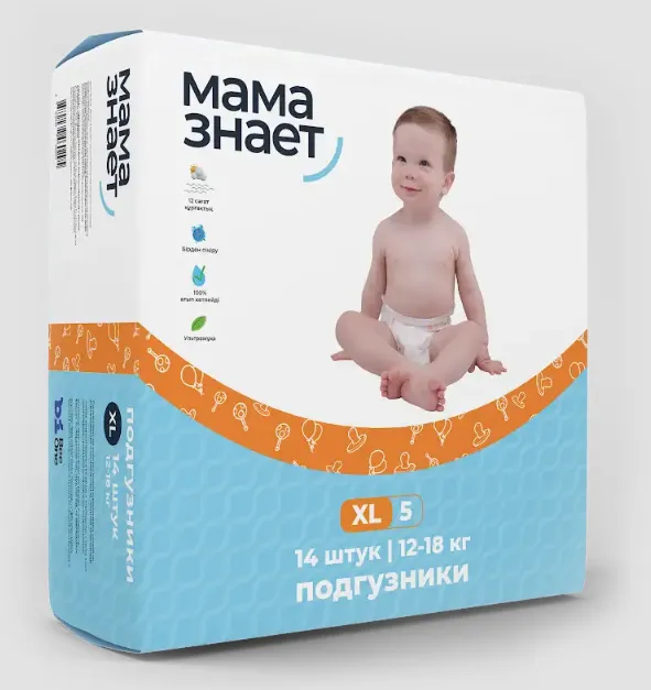 Подгузники Мама Знает XL №14 (12-18 кг)