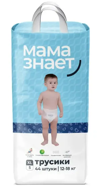 Подгузники-трусики Мама Знает XL №44 (12-18 кг)